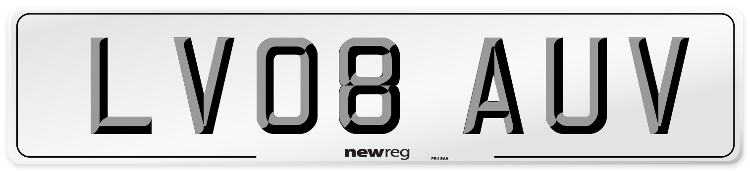 LV08 AUV Number Plate from New Reg